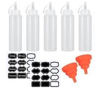 Zhujiehigh 5 Pack 250ml Clear Squeeze Bottles with 2 Funnels & Labels