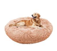 ZHULONGRUSHUI Fluffy Dog Bed, Long Plush, Calming Dog Cat Donut Bed, Round Bed Warm Pet Nest with Non-Slip Bottom and Washable Ideal for Medium Large (Champagne,100x100x20cm (L x W x H))