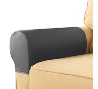 ZHULONGRUSHUI Stretch Armrest Covers Ultra Thick,Waterproof PU Leather Armchair Slipcover,Furniture Protector for Sofa Chair Recliner Couch Loveseat,Set of 2(Grey)