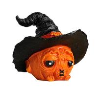 ZHUMCCY Halloween Pumpkin Statue with Hat - Halloween Pumpkin Resin Figurines with Hat - Compact Holiday Funny Ornament Decor for Windowsill Bedroom Cabinet Living Room Parties