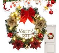 ZHUMCCY Outdoor Lighted Wreaths for Christmas,15.75in Christmas Wreaths for Front Door with Red Bow, Colored Balls - Decorations, Artificial Holiday Wreath for Door Window