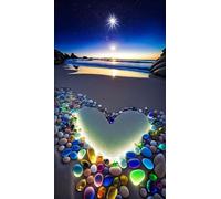 ZHUMUTO Large Diamond Painting Kits for Adults Sea Glass Heart Beach | 5D Diamond Art Kit 15.7x27.5 inch/40x70 cm, DIY Diamond Painting with 2 Tool Sets, Romantic Ocean Sunset Wall Decor