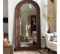 ZHUNFA Arched Full Length Mirror with Solid Wood Frame, 71x32 Farmhouse Wall Mounted Floor Mirror with Stand, Vertical Hanging, Leaning Standing for Bedroom, Living Room, Brown