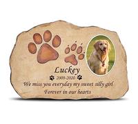 ZHUNYSU Pet Memorial Stones for Dog and Cat，Personalized Dog Headstone Rock，Cat Grave Marker，Paw Prints Pet Loss Gift (Pet Paw Prints +3" Ceramic Memorial Photo)