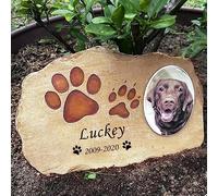 ZHUNYSU Pet Memorial Stones for Dog and Cat,Personalized Dog Headstone Rock,Cat Grave Marker,Paw Prints Pet Loss Gift (Pet Paw Prints +4" Ceramic Memorial Photo)