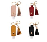 ZHUOEEDAAY 4PCS Refillable Travel Bottles Empty Leakproof Plastic Travel Bottle with Leather Keychain Oil for Hand Sanitizer, Travel, Outdoor Activities, School