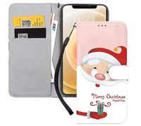 ZhuoFan Phone Case for iPhone XR 6.1'' Christmas Pink Cover With Card Holder Wallet Case Shockproof Shell Premium PU Leather Flip Slots Magnetic Kickstand Protective, 05