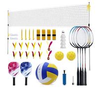ZHUOKECE Outdoor Portable Volleyball and Badminton Net Combo Set, Official Size 5 Volleyballs Pickleball and Badminton Set for Backyard Games (Blue+Green)