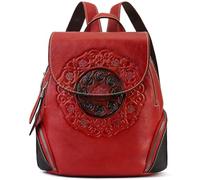 Zhuoliang Small Genuine Leather Backpack Purse for Women Fashion Vintage Embossed Totem Backpack