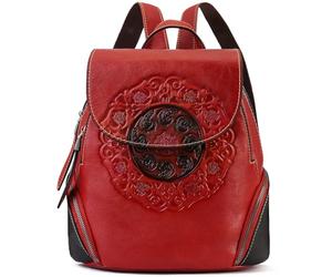 Zhuoliang Small Genuine Leather Backpack Purse for Women Fashion Vintage Embossed Totem Backpack