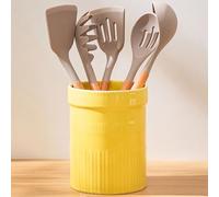 ZHUOTHAN Cooking Utensil Holder for Kitchen Counter, 6.9 x 5.5 inch Large Ceramic Utensil Crock, Utensil Organizer for Cookware/Spatula/Cutlery/Knife, Modern Present, Kitchen Decor Vase, Yellow