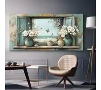 ZHUOYA 1pc Canvas Wall Art Serene Beach Scene with Flowers Butterflies, Light Blue White Color Palette, Modern Decor Wall Art(70x90cm/Frameless)