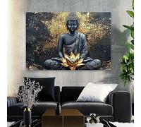 ZHUOYA 1pc Large Modern Abstract Buddha Wall Art - Black and Golden Buddhist Painting, Canvas Print for Living Room, Bedroom(40x60cm)