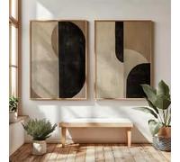 ZHUOYA 2 Retro Geometric Abstract Japanese Wall Art Posters Canvas Printing Black Beige Simple Living Room Modern Home Decor(21x30x2cm/Frameless)