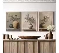 ZHUOYA 3pcs Retro Olive Branch Vase Canvas Art Prints,Retro Plant,Living Room Modern Home Decor,Simple Aesthetic Plant Poster(55x70x3cm/Canvas wrap)