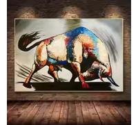 ZHUOYA Abstract Angry Bull Fight Animals Watercolor Poster Entrepreneur Motivation Wall Art Pictures Canvas Painting Home Decor 50x70cm InternalFrame