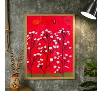 ZHUOYA Abstract Canvas Wall Art Red Background White Flowers Modern Painting Contemporary Home Decor Living Room Bedroom Artwork(40x60cm)