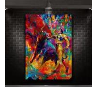 ZHUOYA Abstract Graffiti Spanish Bullfighting Matador Wild Black Bull Animal Poster Canvas Painting Wall Pictures Interior Decor 70x100cm InternalFrame
