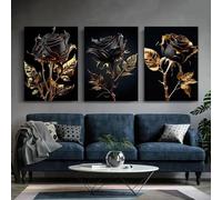 ZHUOYA Aesthetic Picture Vintage Abstract Black Golden Rose Canvas Poster Farmhouse Botanical Plant Flowers Wall Decoration 40x60cmx3 Frameless
