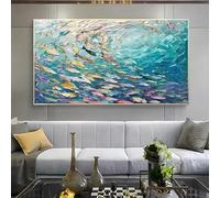 ZHUOYA Art Deco Style Large Abstract Fish Canvas Wall Art, 3D Texture Marine Frameless Poster for Living Room,Dining Room(70x100cm/Canvas wrap)