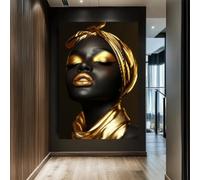 ZHUOYA Black and Gold Woman Canvas Painting Abstract Beautiful Woman Portrait Canvas Wall Poster African Women Print room Decor 70x110cm Frameless