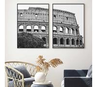 ZHUOYA Black and White Italy Colosseum Canvas Painting Posters Rome Ancient Monument Colosseo Classic Wall Art Picture Living Room(70 * 110X2CM/frame)