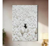 ZHUOYA Black Sheep Among White Lambs Canvas Painting Modern Animal Portrait Poster And Print Nursery Wall Art Living Room Decor 30x50cm Frameless