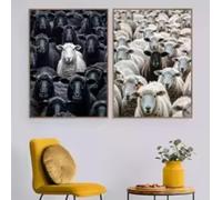 ZHUOYA @Black White Sheep Animal Portrait Photography Art Poster Canvas Paintings Wall Art Pictures Office Cafe Home Decor 30x50cmx2 Frameless