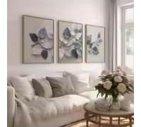 ZHUOYA Canvas Painting Wabi Sabi Neutral Flat Leaf Canvas Wall Art Set,Japandi Blue Grey Botanical Prints, Minimalist Liv Decor(60X80X3cm/Canvas wrap)
