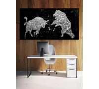ZHUOYA Cheap Canvas Prints Bull vs Bear Silver Large Wall Art Stock Market Financial Wall Street Office Decor Art Posters(60x90cm)
