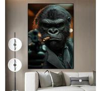 ZHUOYA Cool Style Tattooed Gorilla Canvas Painting Wild Animal Wall Art Poster Graffiti Gorilla Print Canvas Painting Office Decor 70x110cm Frameless