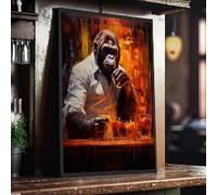 ZHUOYA Fun Animal Gorillas Drinking in A Bar Wall and Prints Abstract Graffiti Art Canvas Painting for Living Room Home Decor(70x110cm)