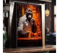 ZHUOYA Fun Animal Gorillas Drinking in A Bar Wall Posters and Prints Abstract Graffiti Art Canvas Painting for Room Home Decor(30x45cm/Canvas wrap)