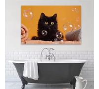 ZHUOYA Funny Bathroom Wall Poster Black Cat Kitten in Luxury Spa Prints Bubbles Relax Animal Pamper Toilet Canvas Painting Art 40x60cm Frameless