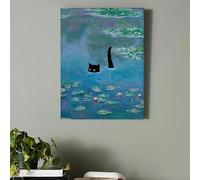 ZHUOYA Funny Black Cat Wall Art Starry Night Poster Abstract Famous Reproduction Canvas Painting Aesthetic Room Home Decor 30x50cm Frameless
