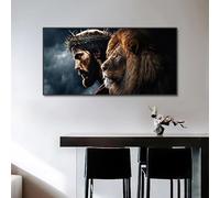ZHUOYA God Jesus Christ And Lion Face Wall art Poster Prints Abstract Canvas Painting Animal Pictures For Modern Room Decor(30x50cm)
