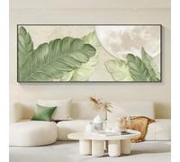 ZHUOYA Green Leaf Modern Oil Painting On Canvas Printed Abstract Leaf Poster Wall Art Picture Nordic Living Room Decoration 20x40cm Frameless