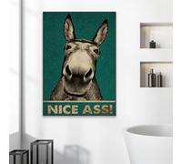 ZHUOYA Humorous Donkey Wall Art Poster Toilet Canvas Painting Wall Art Nice Ass Funny Prints Animal Wall Art Bathroom Decor 70x100cm Frameless