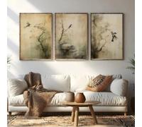 ZHUOYA Japanese Cute Bird Animal Canvas Poster Green Tree Landscape Japanese Art Canvas Prints for Modern Room and Home Decor 80x120cmx3 Frameless