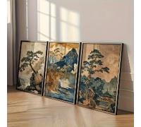ZHUOYA Japanese Mountain Trees River Landscape Canvas Print Traditional Korean Landscape Wall Art Poster for Modern Home Decor(20X35X3CM/Inner Frame)