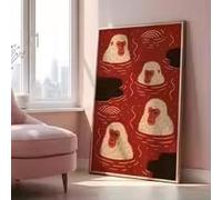 ZHUOYA Japanese Snow Monkey Canvas Wall Art Print Retro Zen Hot Spring Macaque Wall Art Poster for Living Room & Bedroom Decor(60x90cm/Frameless)