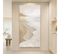 ZHUOYA Large Vertical Cream Style Wave Canvas Poster Peaceful Beach Scene Wall Prints for Modern Living Room Beach Theme Decor(20X60CM/Inner Frame)