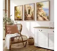 ZHUOYA Mediterranean Landscape Canvas Prints Poster Italy Vintage Lemon Botanical Art Prints Wall Art Home Decor Art Poster 70x110cmx3 Frameless