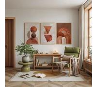 ZHUOYA Minimalist Terracotta Shapes Set of 3 Posters Canvas Print Painting Boho Geometric Wall Art Neutral Modern Home Decor(40X60X3CM/Frameless)