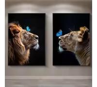 ZHUOYA Modern Lion Blue Butterfly Posters and Prints Canvas Painting Animal Wall Art Pictures for Home Living Room Decoration 40x60cmx2 Frameless