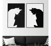 ZHUOYA Modern Simple Wall Art Funny Cute Black and White Cat HD Canvas Print Poster for Home Living Room Bedroom Decor Painting 30x50cmx2 Frameless