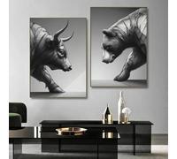 ZHUOYA Motivational Stock Market Crypto Trading Bull and Bear Sculpture Canvas Painting Poster Wall Art for Home Office Decor(20 * 30X2CM/frame)