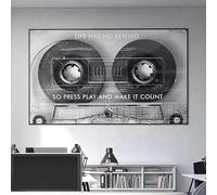 ZHUOYA Printing on canvas Motivational Cassette Canvas Print Life Has No Rewind Quote Wall Art Black White Home Decor Poster(60x80cm/Frameless)