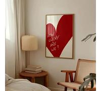 ZHUOYA Red Love Heart How Lucky Are We Poster Canvas Painting Modern Print Wall Art Bedroom Home Decoration Valentine Gifts 70x110cm Frameless