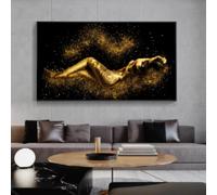 ZHUOYA Scandinavian Fashion Wall Art Black Gold Abstract Sexy Woman Human Body Canvas Poster Prints Bedroom Living Room Decor 55x110cm Frameless